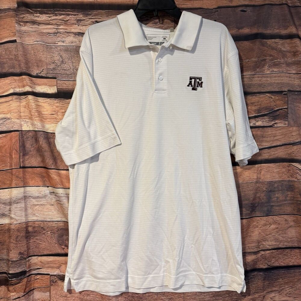 Cutter & Buck Texas A&M Aggies Polo Shirt Mens XL CB DryTec Luxe White Stripe